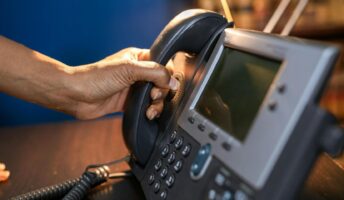 Business handset in use