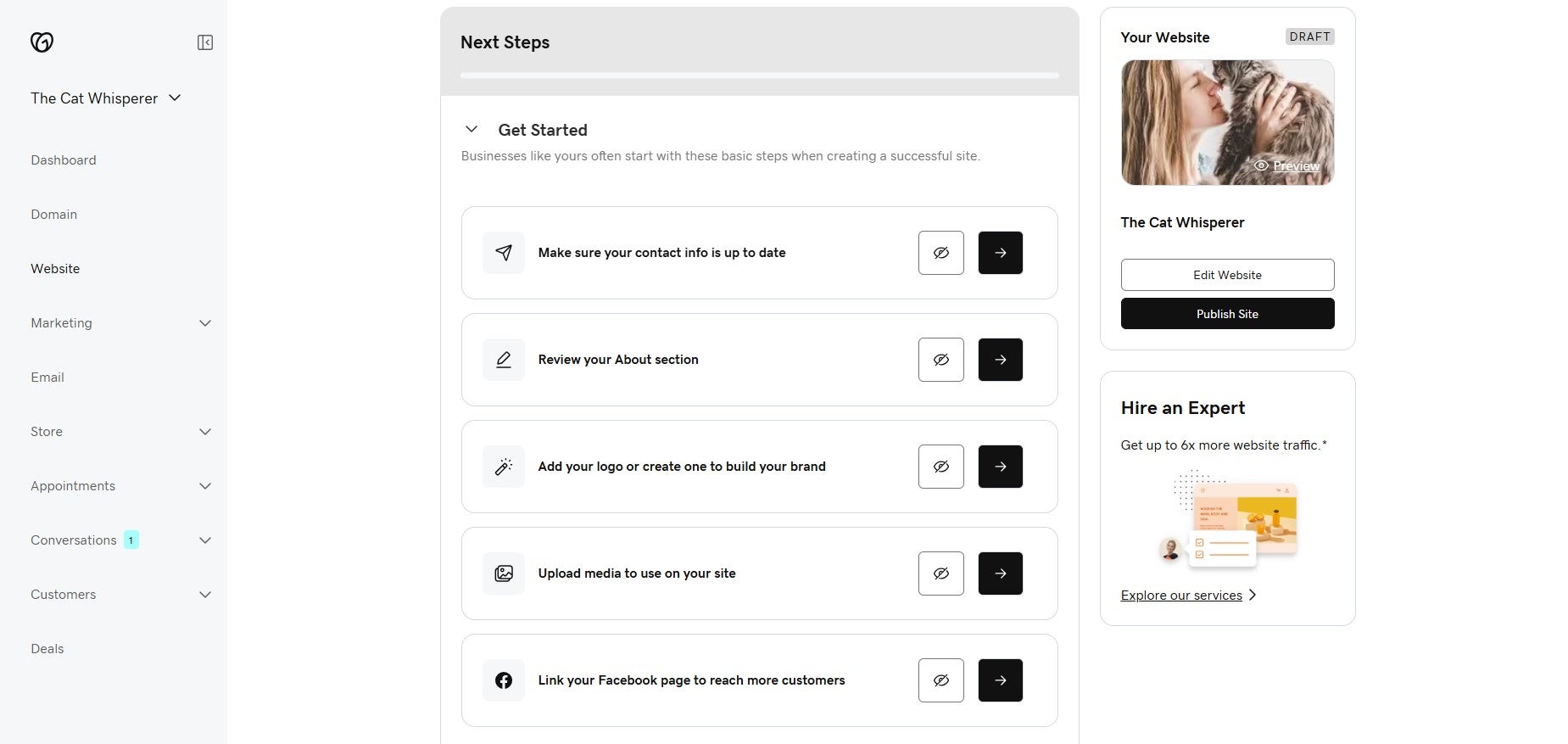 GoDaddy dashboard