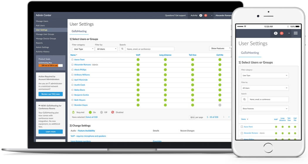 GoToMeeting user settings