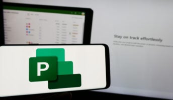 Microsoft Project logo on phone screen