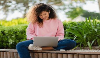 Woman working on laptop