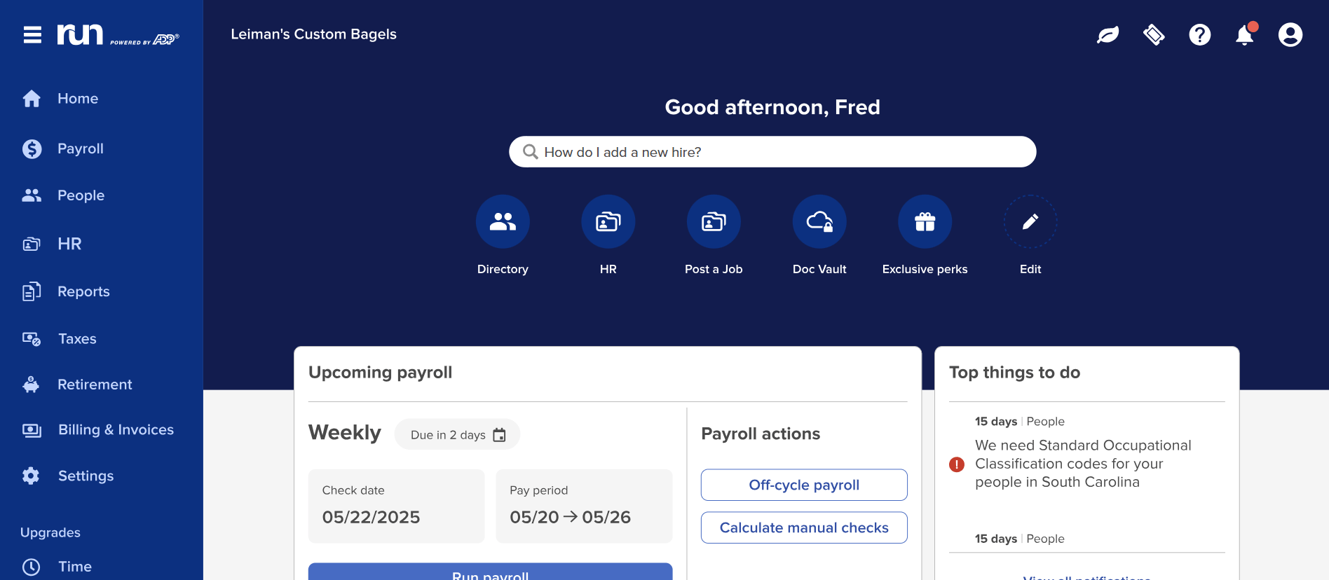 ADP RUN dashboard