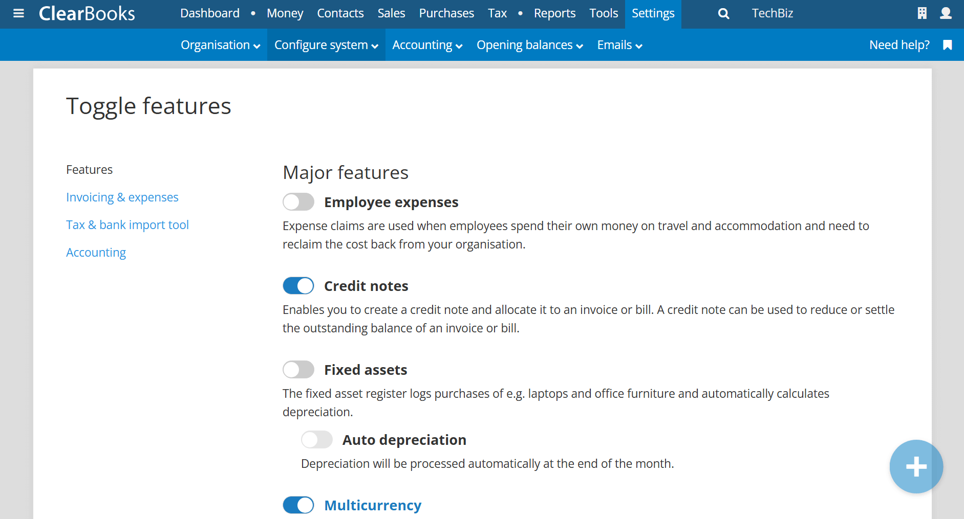 Clear Books major features