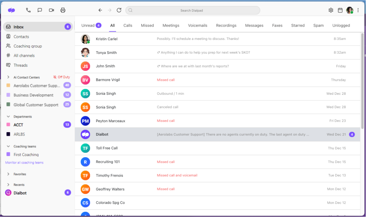Dialpad Inbox