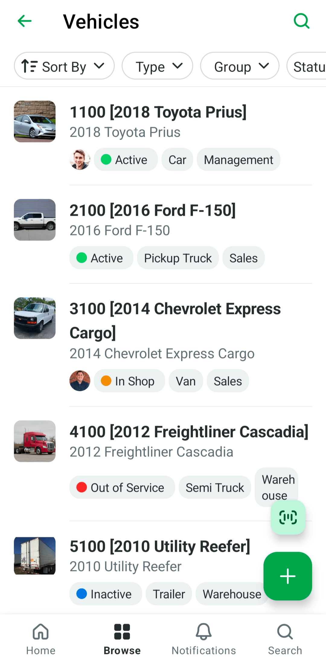 Fleetio Go Vehicles List