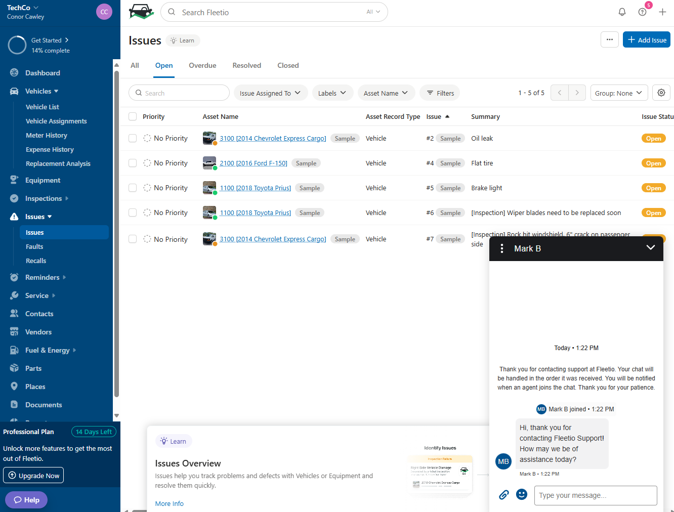 Fleetio Live Chat Support