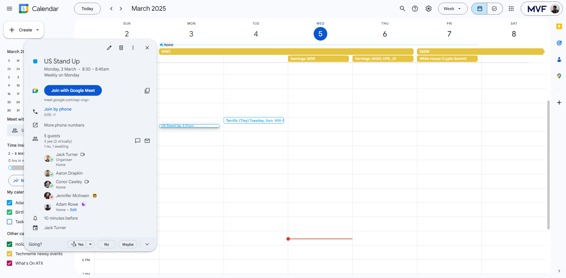 Google Meet can be joined directly from Google Calendar.