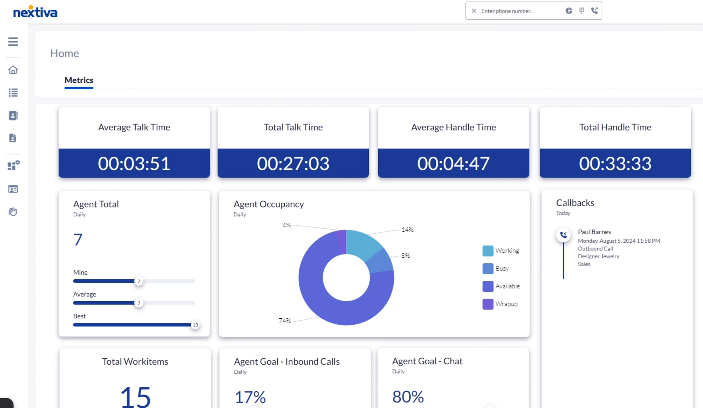 Nextiva Home Dashboard