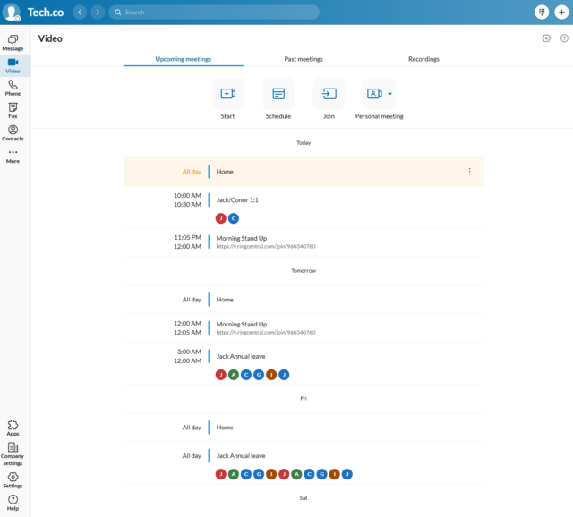 RingCentral's calendar integration makes it easy to view scheduled events and meetings in the platform