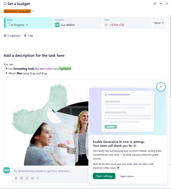 Screenshot of Wrike dashboard. Source: Tech.co testing