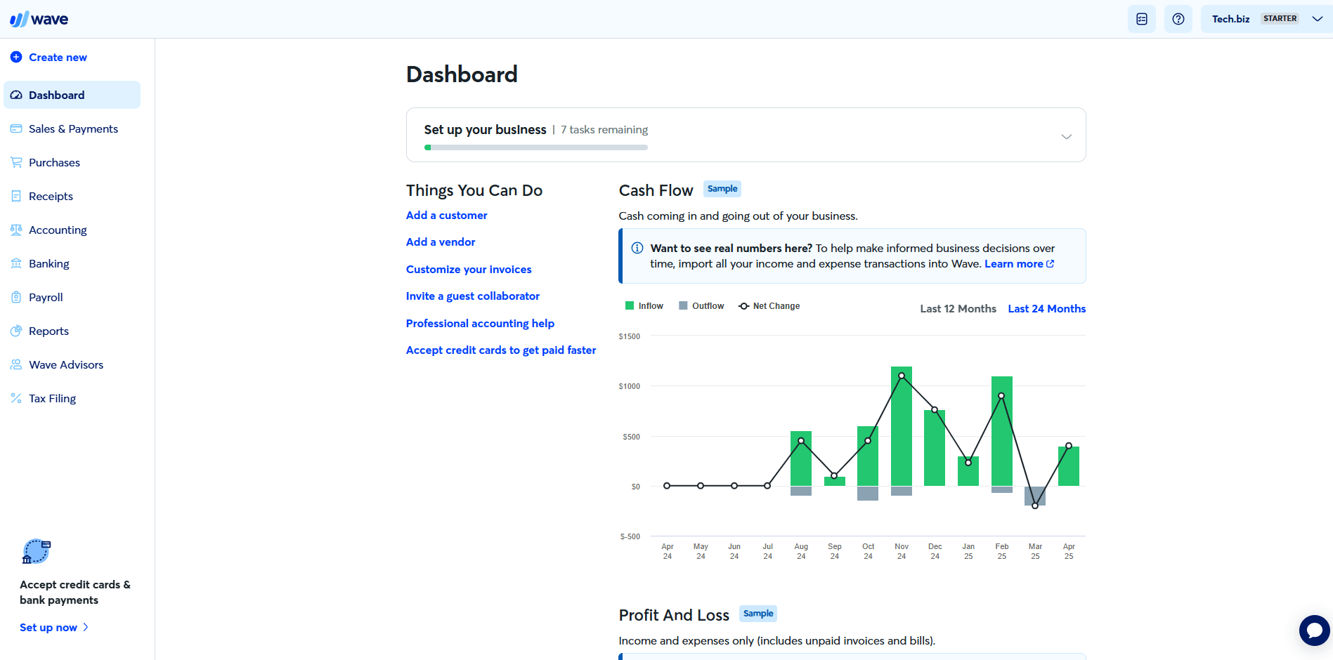 Wave Accounting dashboard setup