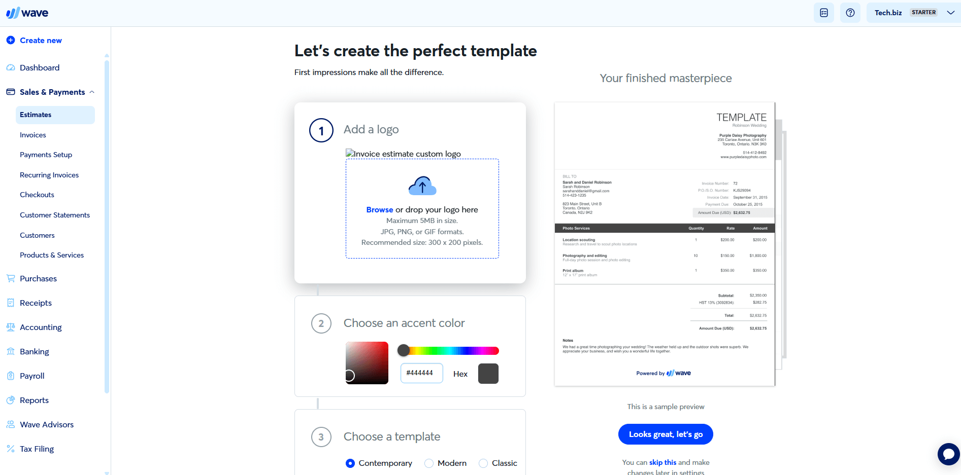 Wave Accounting: Estimate template