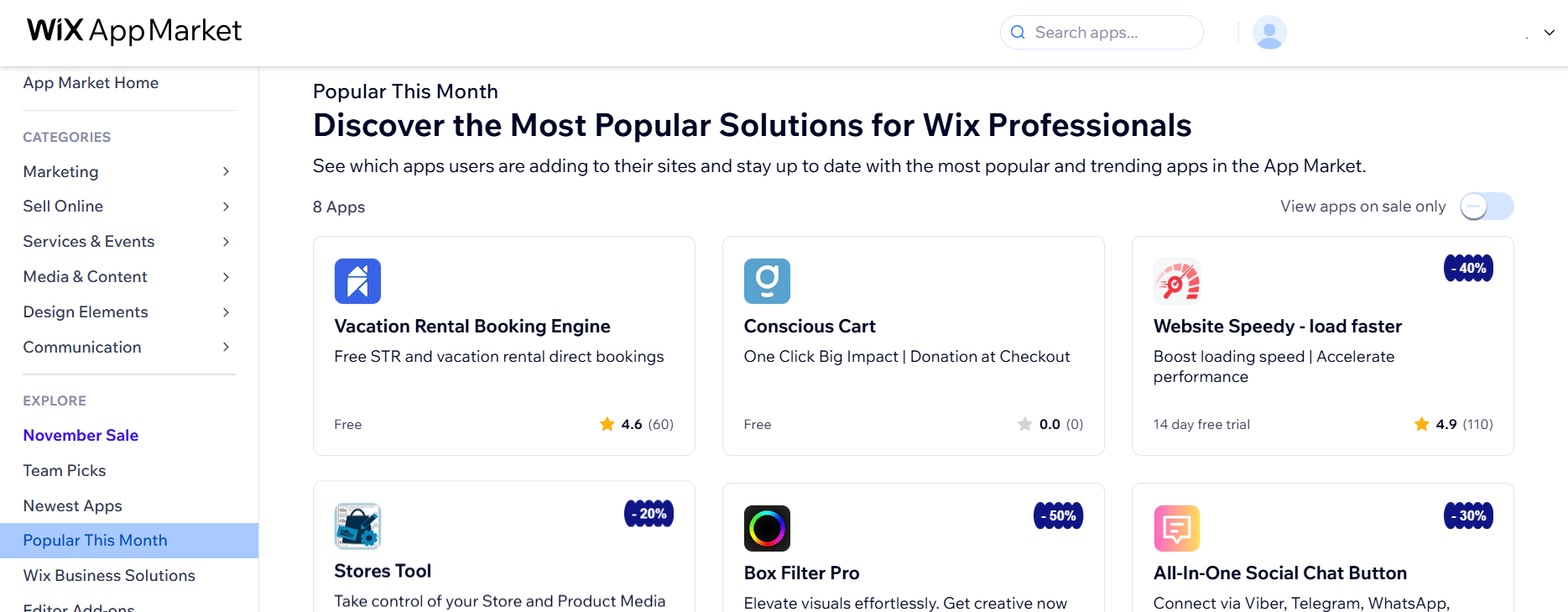 Wix's app market is home to over 800 third-party integrations