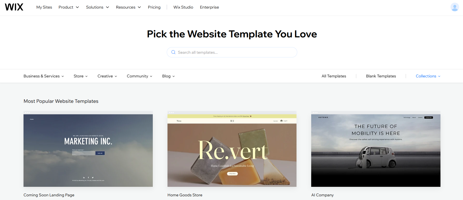 Wix lets you choose between over 800 customizable templates