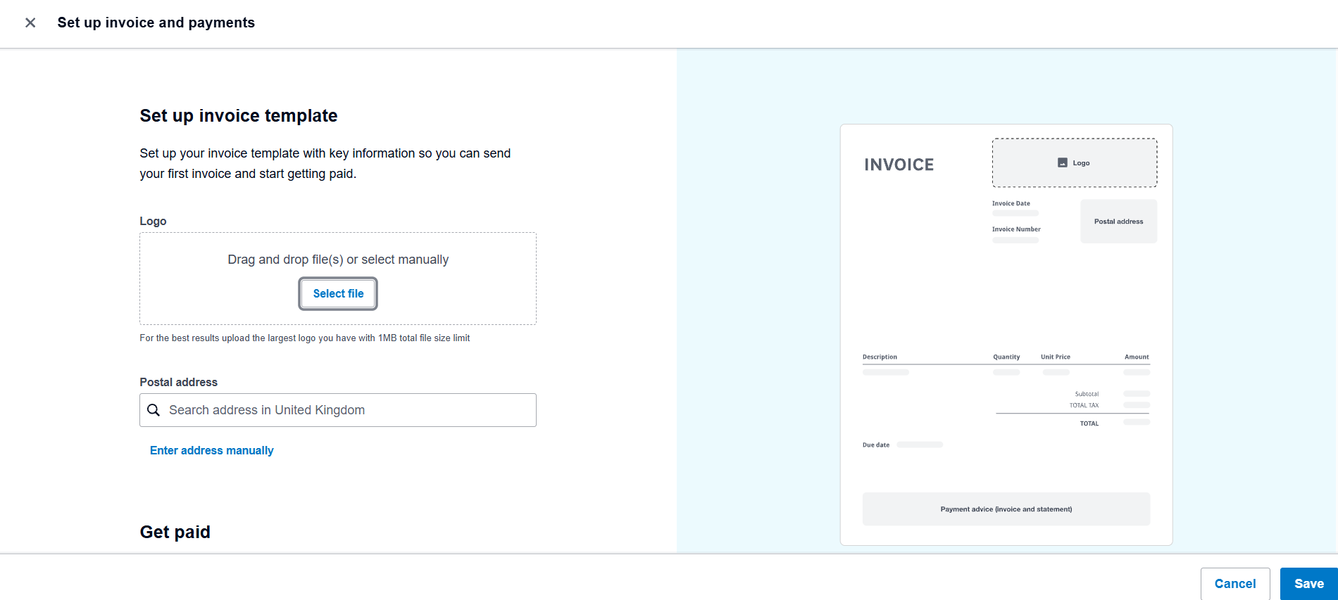 Screenshot of Xero invoice template. Source: Tech.co testing