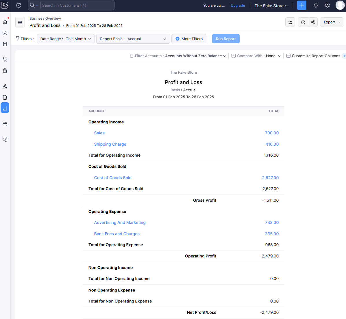 Zoho Books made it easy to get insightful data through its reports system. Source: Tech.co testing